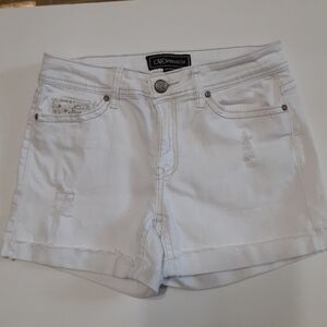 Cato Premium Contemporary Womens size 6 white denim shorts, Cuffed, distressed